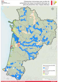Nouvelle-Aquitaine : communes concernées par un PPRI ou un PPRL - atlas DREAL 2021