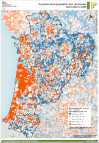 Nouvelle-Aquitaine : évolution de la population communale 2013-2019 - atlas DREAL 2021
