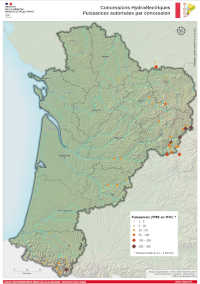 Nouvelle-Aquitaine : puissances autorisées par concessions hydroélectriques - atlas DREAL 2021