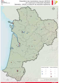 Nouvelle-Aquitaine : installations classées SEVESO par commune - atlas DREAL 2021