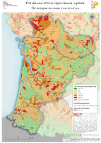 Nouvelle-Aquitaine : état écologique des masses d'eau de surface en 2019
