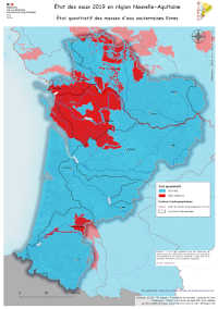 Nouvelle-Aquitaine : état quantitatif des masses d'eau souterraines libres en 2019