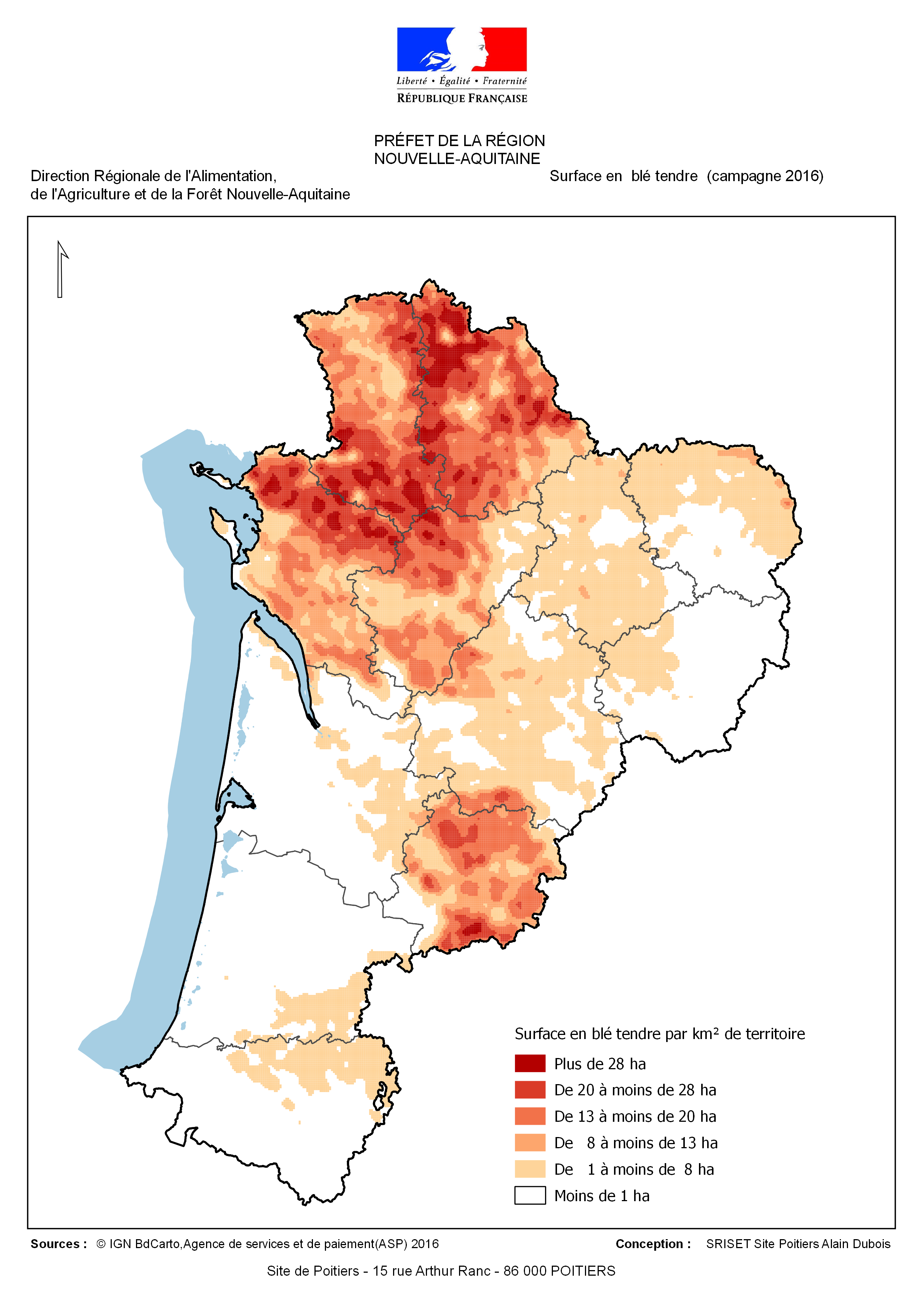 Nouvelle Aquitaine : Les surfaces semées en blé tendre durant la campagne 2016