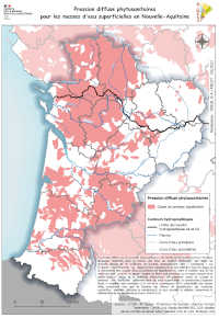 Nouvelle-Aquitaine : pressions diffuses phytosanitaires pour les masses d'eau superficielles en 2019