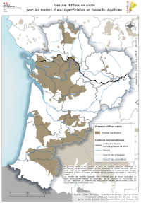 Nouvelle-Aquitaine : pression diffuse en azote pour les masses d'eau superficielles en 2019