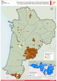 Nouvelle-Aquitaine : communes concernées par un PPRMT ou avalanche - atlas DREAL 2021