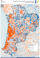 Nouvelle-Aquitaine : évolution de la population communale entre 2014 et 2020 - atlas 2023