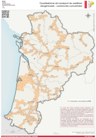 Nouvelle-Aquitaine : communes concernées par une canalisation de transport de matière dangereuse (atlas 2023)